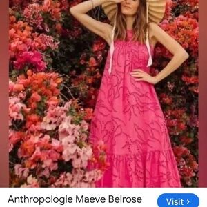 Anthropologie Hot Pink Eyelet Maxi Dress